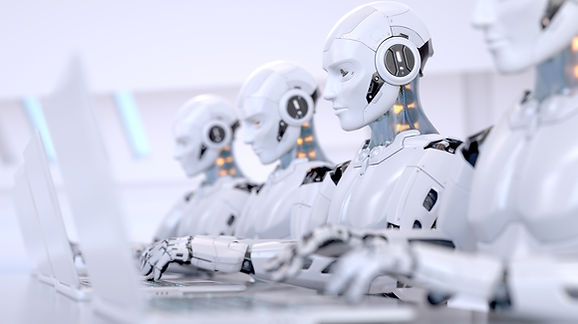 Representação da integração entre IA, agentes e automação no ambiente de trabalho, simbolizando os “robôs digitais” que passam a executar tarefas e atuar em conjunto com as pessoas nas organizações.