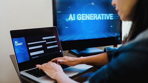 Profissional utiliza uma ferramenta de Inteligência Artificial generativa, ilustrando a crescente integração da IA às atividades e rotinas do ambiente de trabalho.